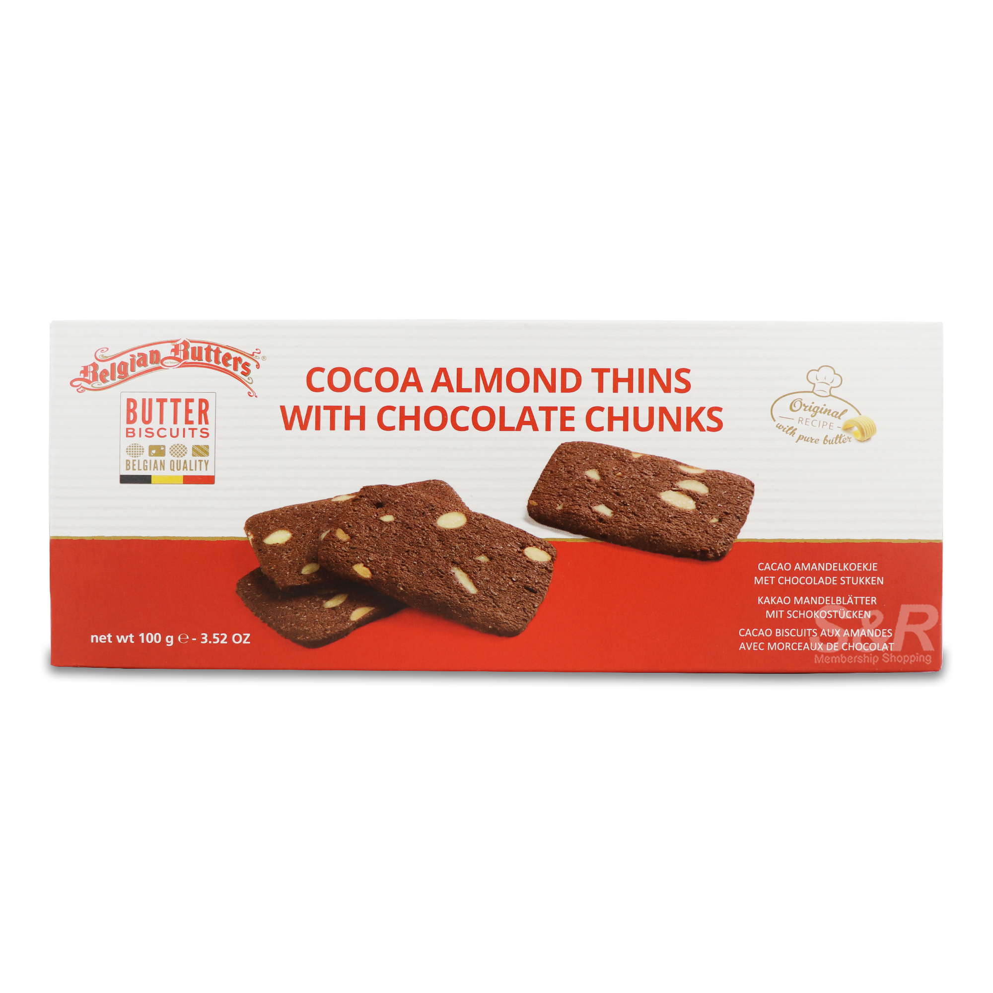 Belgian Butters Butter Biscuits Cocoa Almond with Chocolate Chunks 100g
